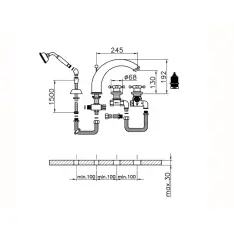 Huber Victorian 4 gats Thermostatische Badkraan met Douchegarnituur Chroom VTT7601021
