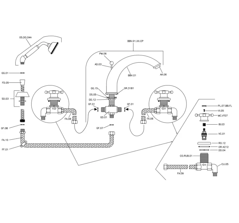 Huber Victorian 4 gats Badkraan met Douchegarnituur Chroom VT00026021