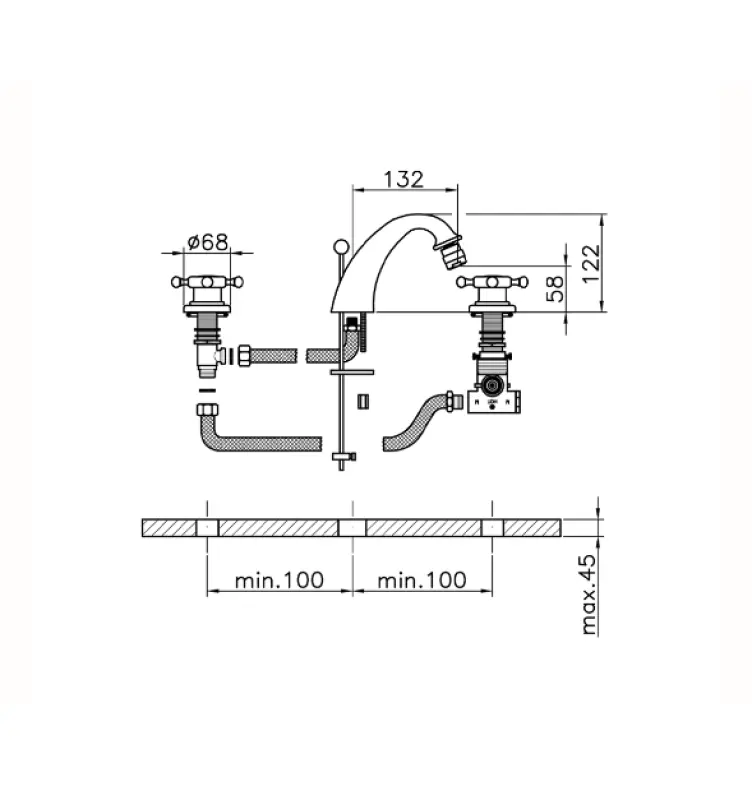 Huber Victorian 3 gats Thermostatische Bidetmengkraan Chroom VTT7301021