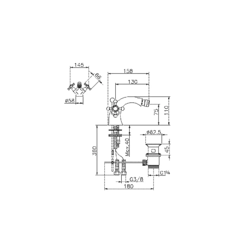 Huber Victorian 2 greeps Bidetmengkraan Chroom VT00055021