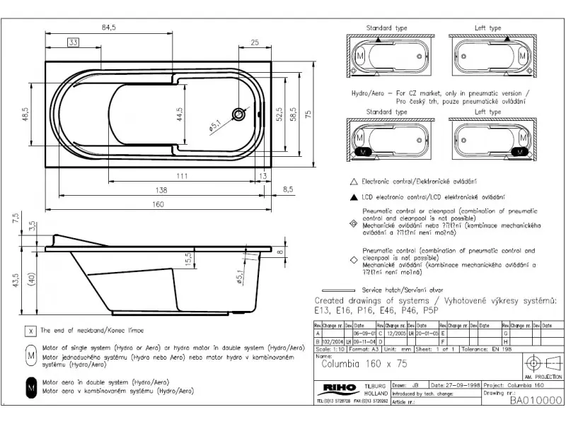 Riho Columbia bad 160x75 wit BA01005