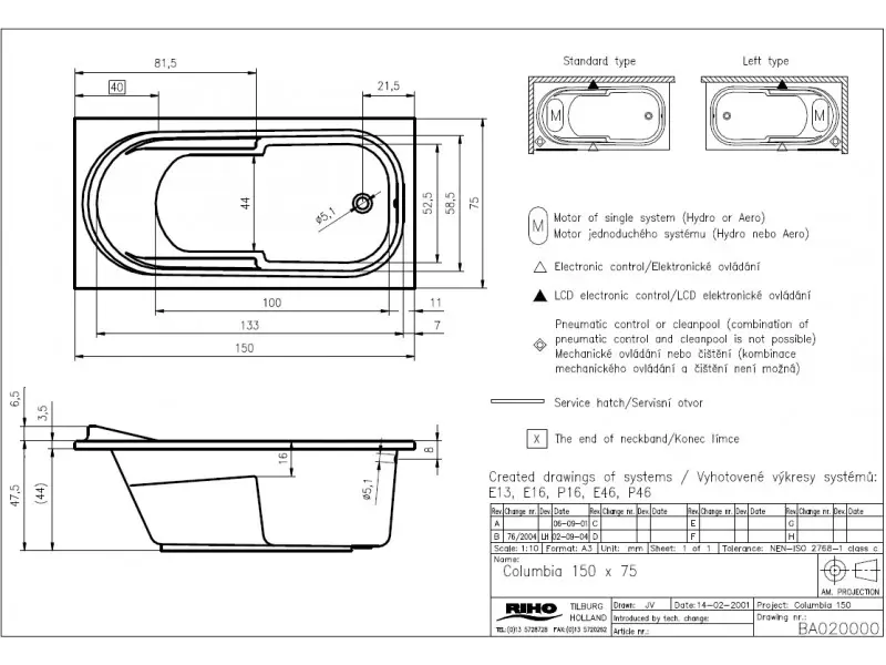 Riho Columbia bad 150x75 wit BA02005