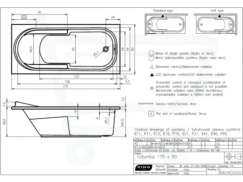 Riho Columbia bad 175x80 wit BA04005