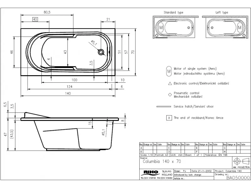 Riho Columbia bad 140x70 wit BA05005