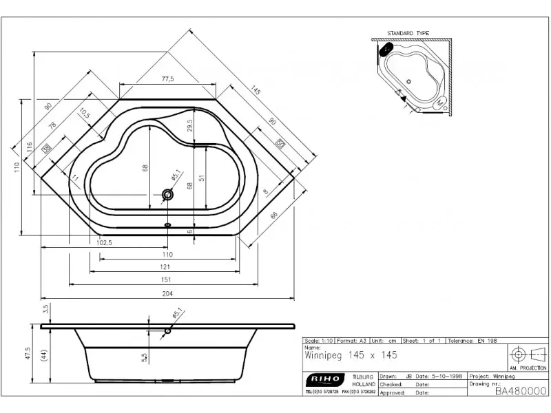 Riho Winnipeg bad 145x145 wit BA48005