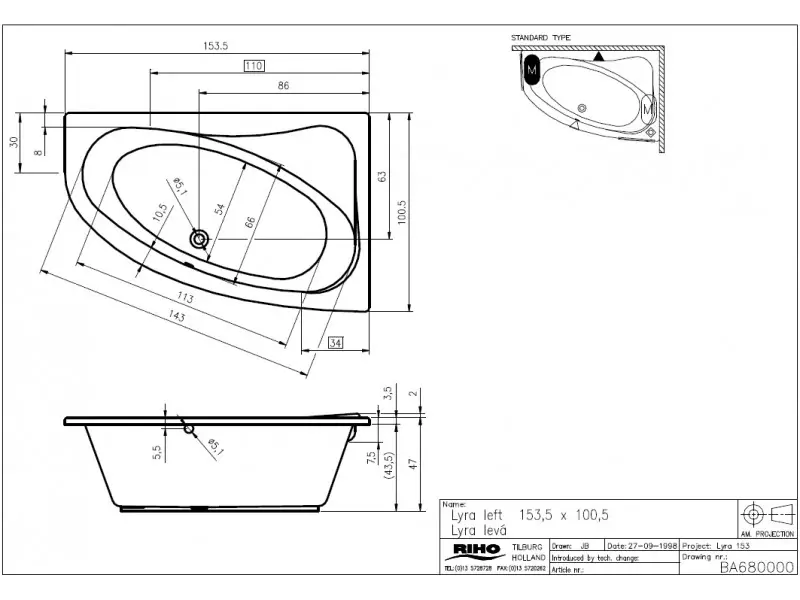 Riho Lyra bad links 153,5x100,5 wit BA68005