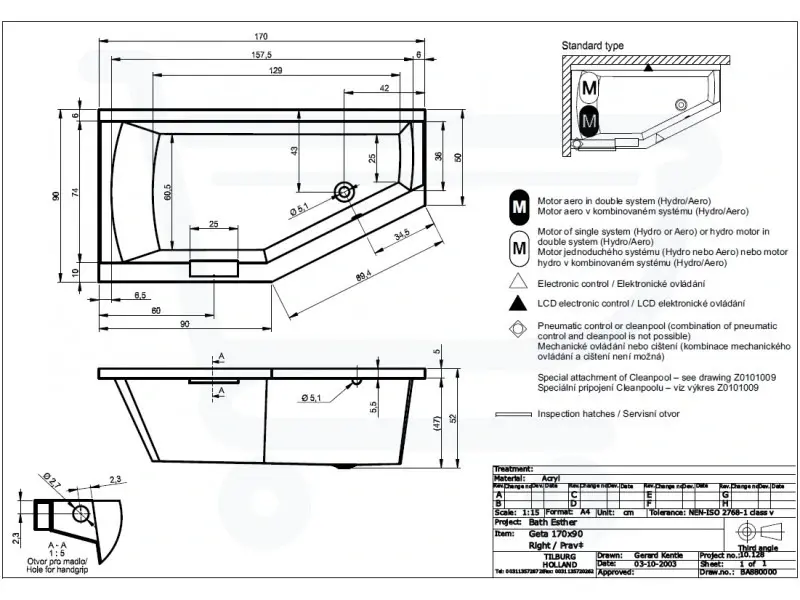 Riho Geta bad rechts 170x90 wit BA88F05