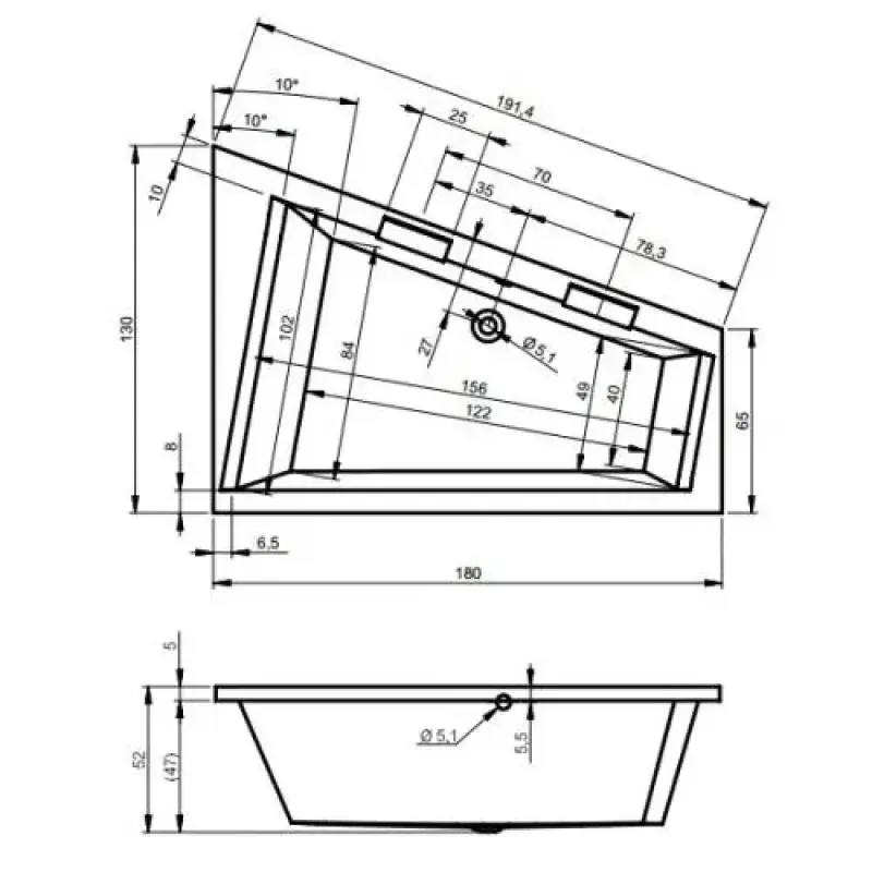 Riho Doppio bad links 180x130 wit BA91005