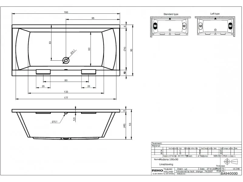 Riho Modena bad 190x90 wit BA94F05