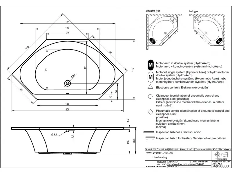 Riho Sydney bad 145x145 wit BA95005
