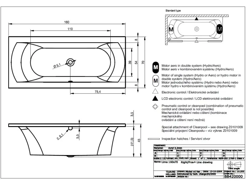 Riho Lima bad 160x70 wit BB42005