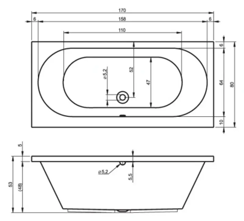 Riho Carolina bad 170x80 wit BB53005