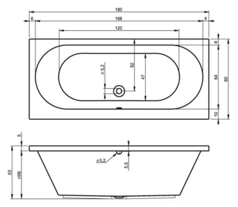Riho Carolina bad 180x80 wit BB54005