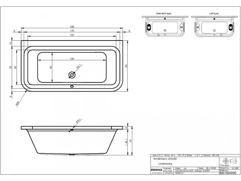 Riho Dimaro bad 180x90 wit BB78005