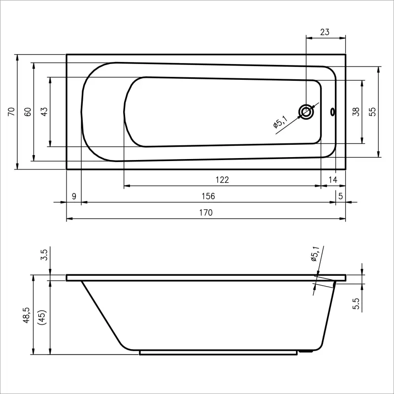 Riho Orion bad 170x70 wit BC01005