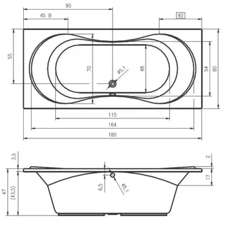 Riho Pegas bad 180x80 wit BC16005