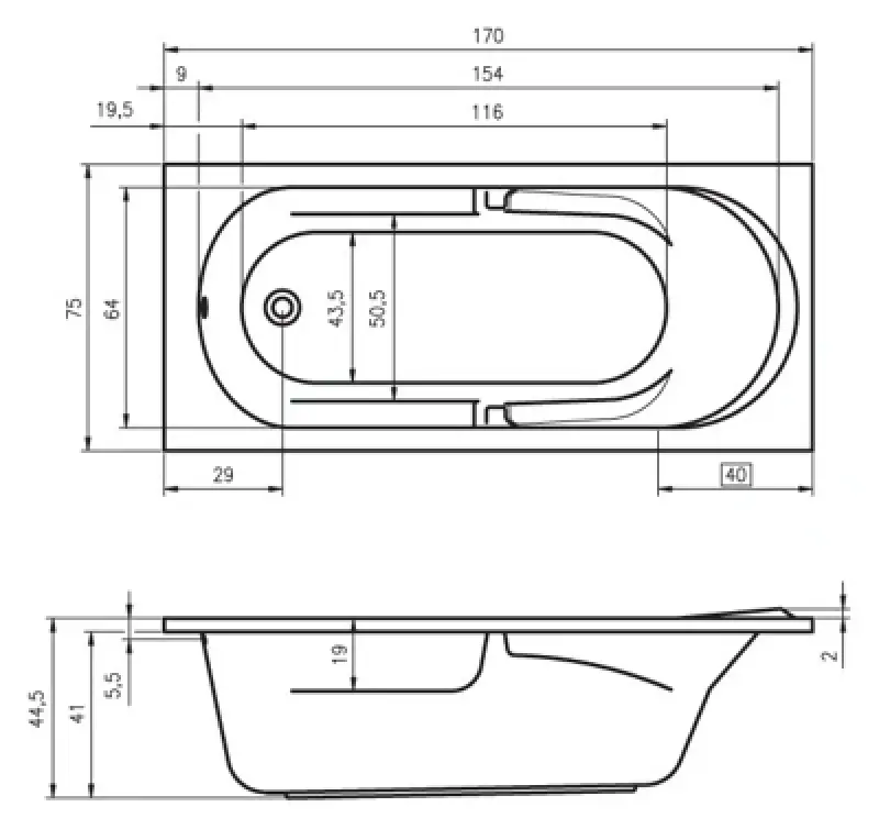 Riho Future bad 170x75 wit BC28005