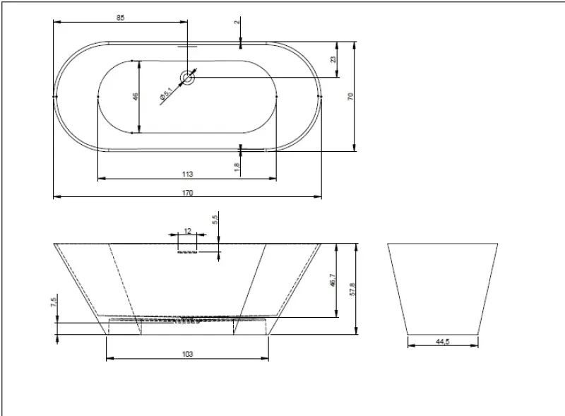 Riho Barcelona vrijstaand bad 170x70 solid surface wit BS0500