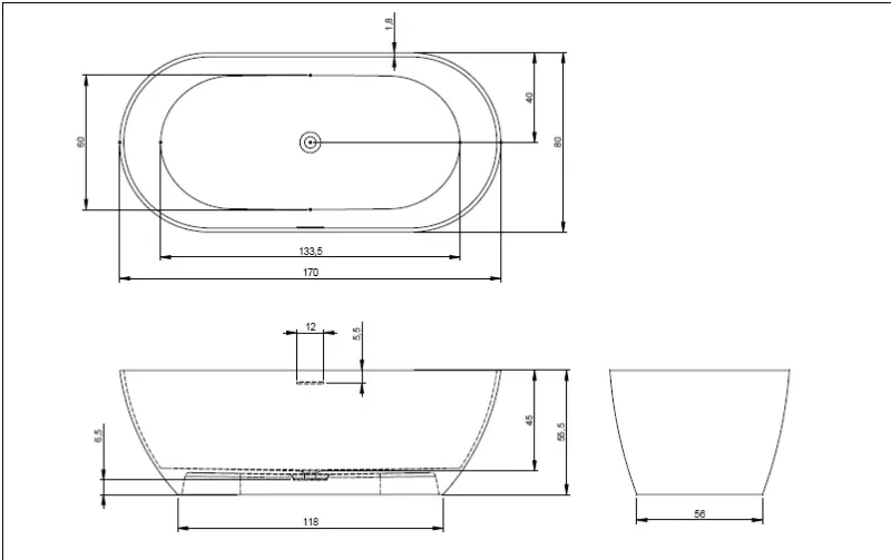 Riho Bilbao vrijstaand bad 170x80 solid surface wit BS10