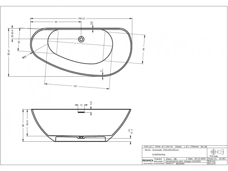 Riho Granada vrijstaand bad 190x90 solid surface wit BS20005