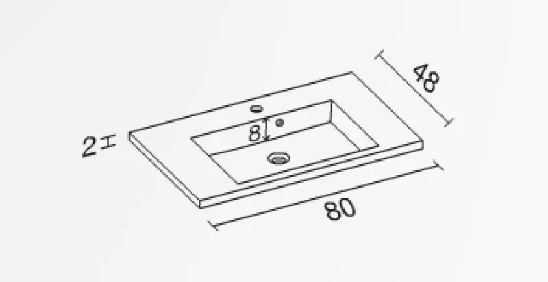 RIHO Broni wastafel , 80x48, 1 kraangat, bak midden, wit 1540434000