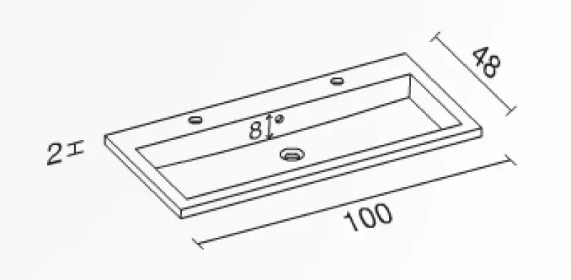 RIHO Broni wastafel 100x48, 2 kraangaten, wit 1540454000