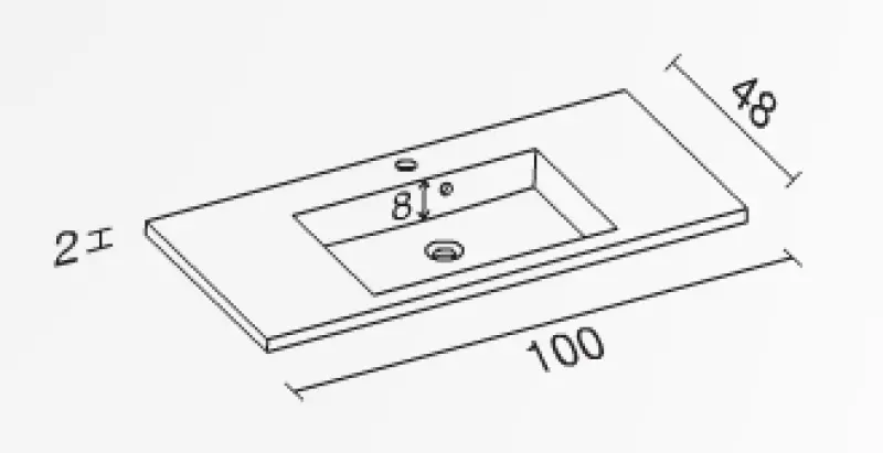RIHO Broni wastafel , 100x48, 1 kraangat, bak midden, wit 1540464000