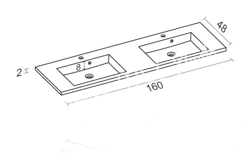 RIHO Broni wastafel 160x48, 2 bakken, wit 1540554000