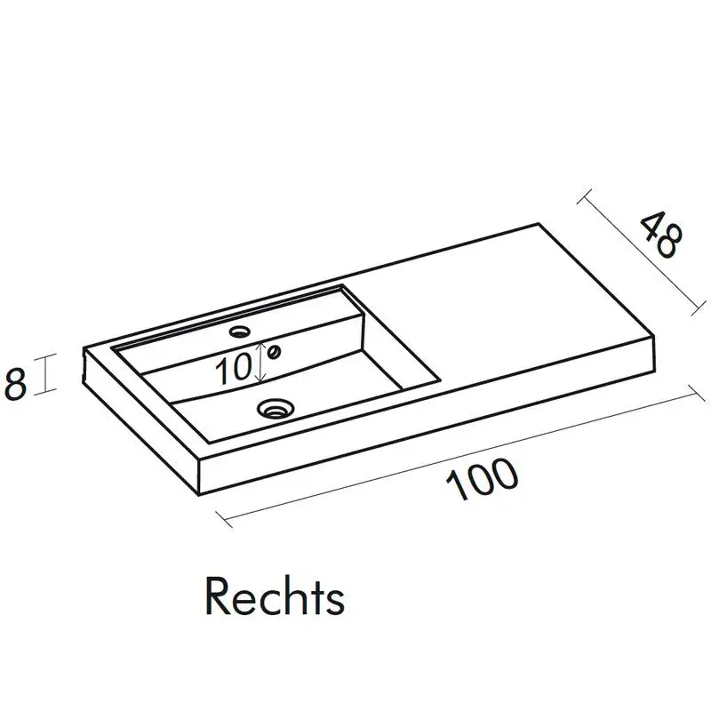 RIHO Bologna wastafel 100x48, bak links, wit 1541004000