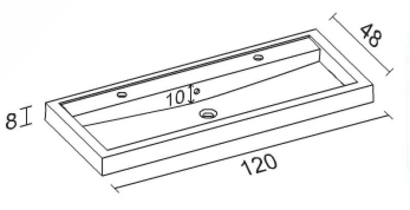 RIHO Bologna wastafel 120x48, 2 kraangaten, wit 1541224000