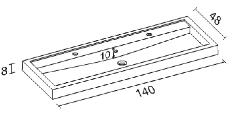 RIHO Bologna wastafel , 140x48, 2 kraangaten, wit 1541244000