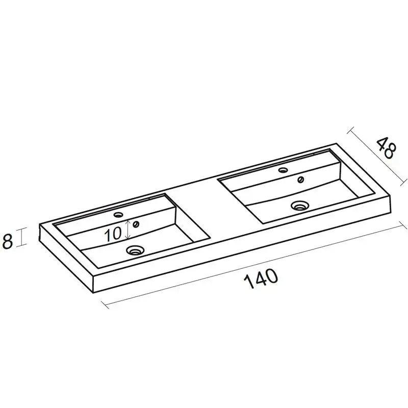 RIHO Bologna wastafel 140x48, 2 bakken, wit 1541254000