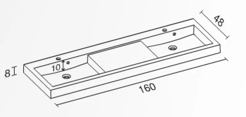 RIHO Andora wastafel 160x48 2 kraangaten wit 1541304000
