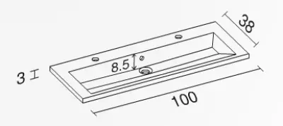 RIHO Eifel wastafel 100x38, 2 kraangaten, wit 1541844000