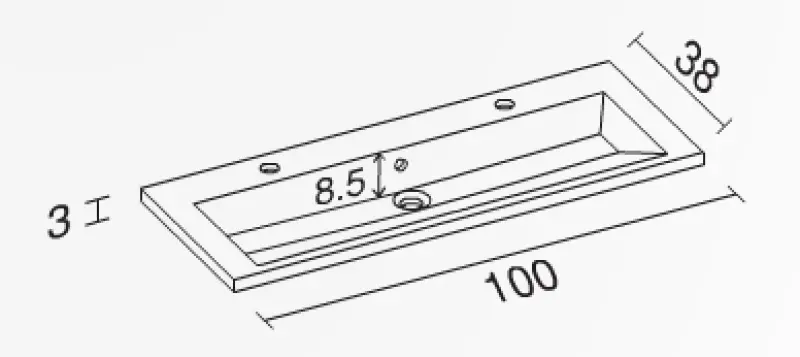 RIHO Eifel wastafel 100x38, 2 kraangaten, wit 1541844000