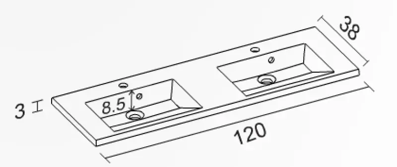 RIHO Eifel wastafel , 120x38, 2 kraangaten, wit 1541854000
