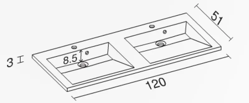 RIHO Elzas wastafel , 120x38, 2 kraangaten, wit 1541894000